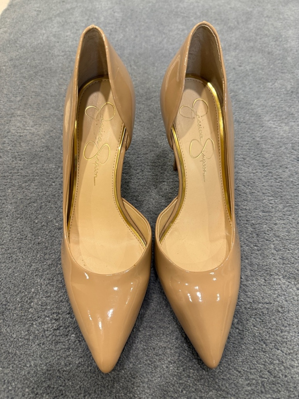 Jessica Simpson Beige Patent Pointed-Toe Pumps